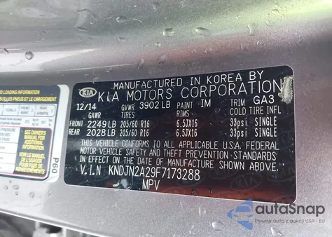 2015 Kia Soul z USA, uszkodzony, nr VIN KNDJN2A29F7173288